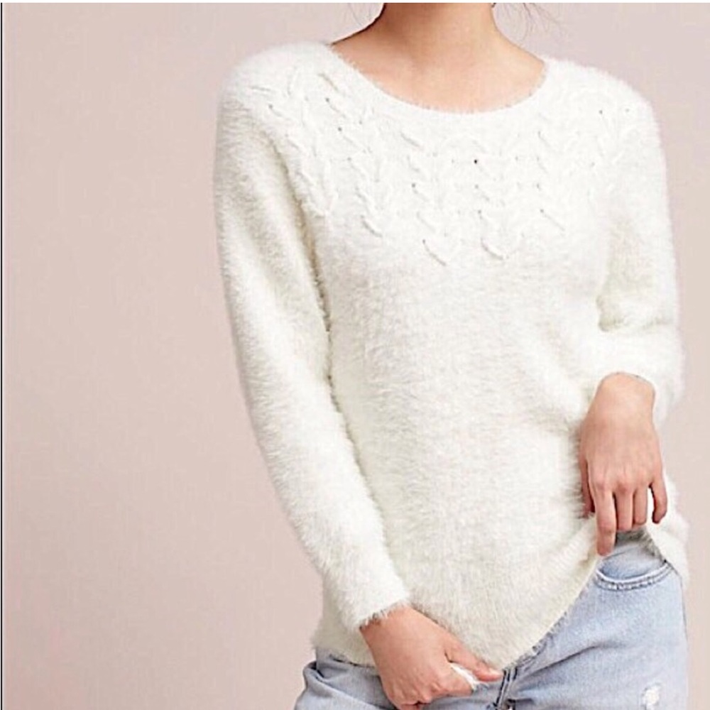 Anthropologie NWT Rosie Niera Aubade Pullover Fuzzy IVORY Sweater.Size Small - Picture 2 of 16
